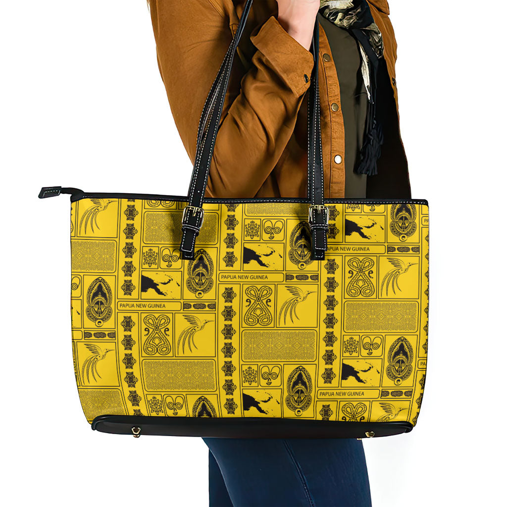 Papua New Guinea Heritage Motif Leather Tote Bag Yellow Version