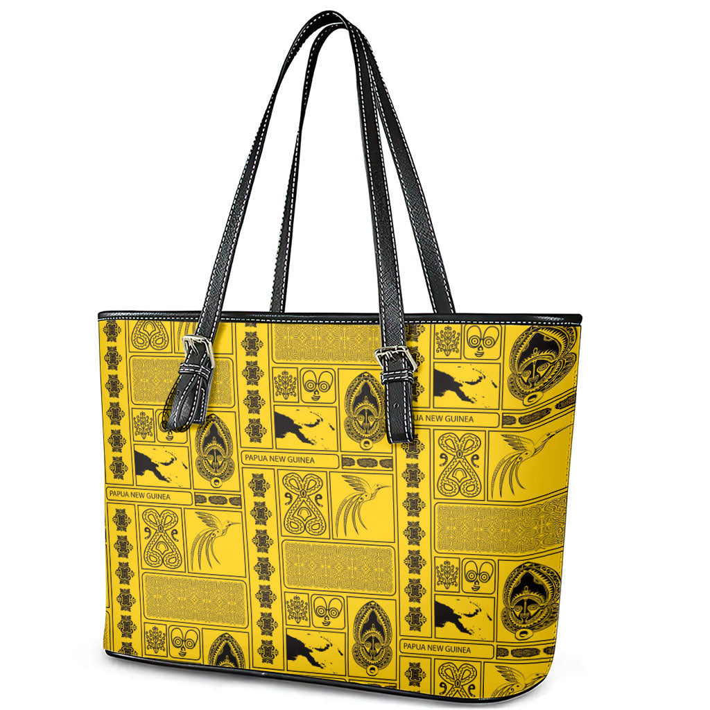 Papua New Guinea Heritage Motif Leather Tote Bag Yellow Version