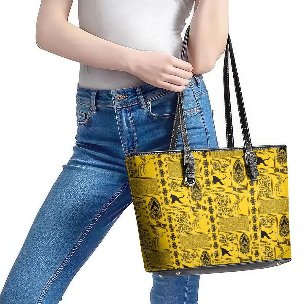 Papua New Guinea Heritage Motif Leather Tote Bag Yellow Version
