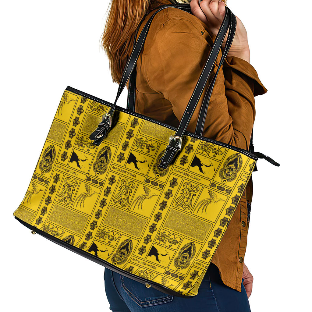 Papua New Guinea Heritage Motif Leather Tote Bag Yellow Version