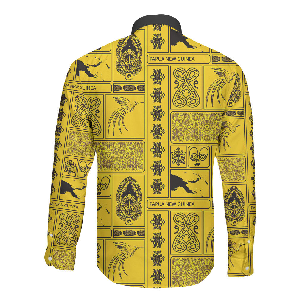 Papua New Guinea Heritage Motif Long Sleeve Button Shirt Yellow Version