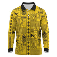Papua New Guinea Heritage Motif Long Sleeve Polo Shirt Yellow Version
