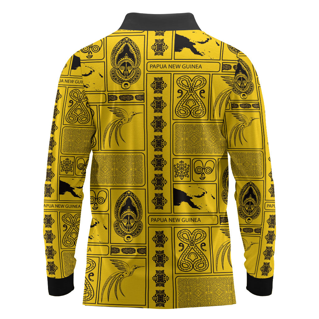 Papua New Guinea Heritage Motif Long Sleeve Polo Shirt Yellow Version
