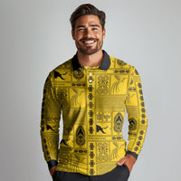 Papua New Guinea Heritage Motif Long Sleeve Polo Shirt Yellow Version