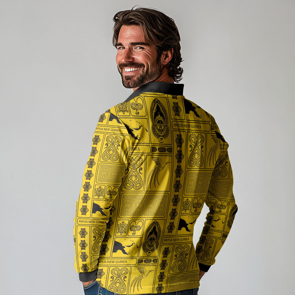 Papua New Guinea Heritage Motif Long Sleeve Polo Shirt Yellow Version