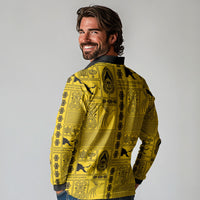 Papua New Guinea Heritage Motif Long Sleeve Polo Shirt Yellow Version