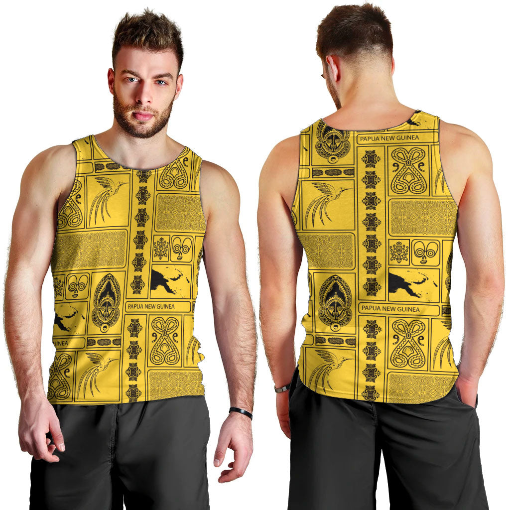 Papua New Guinea Heritage Motif Men Tank Top Yellow Version