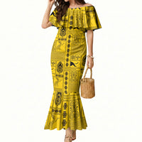 Papua New Guinea Heritage Motif Mermaid Dress Yellow Version