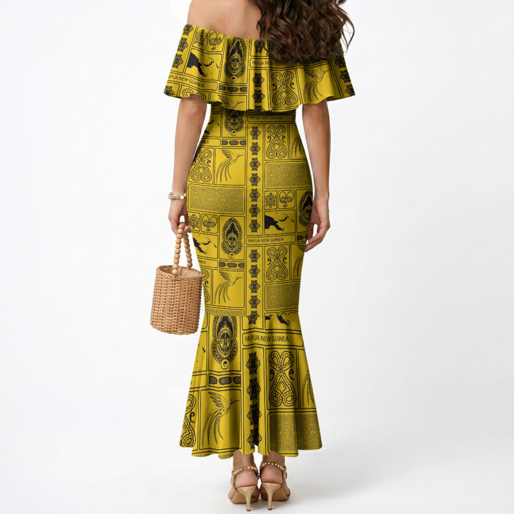 Papua New Guinea Heritage Motif Mermaid Dress Yellow Version