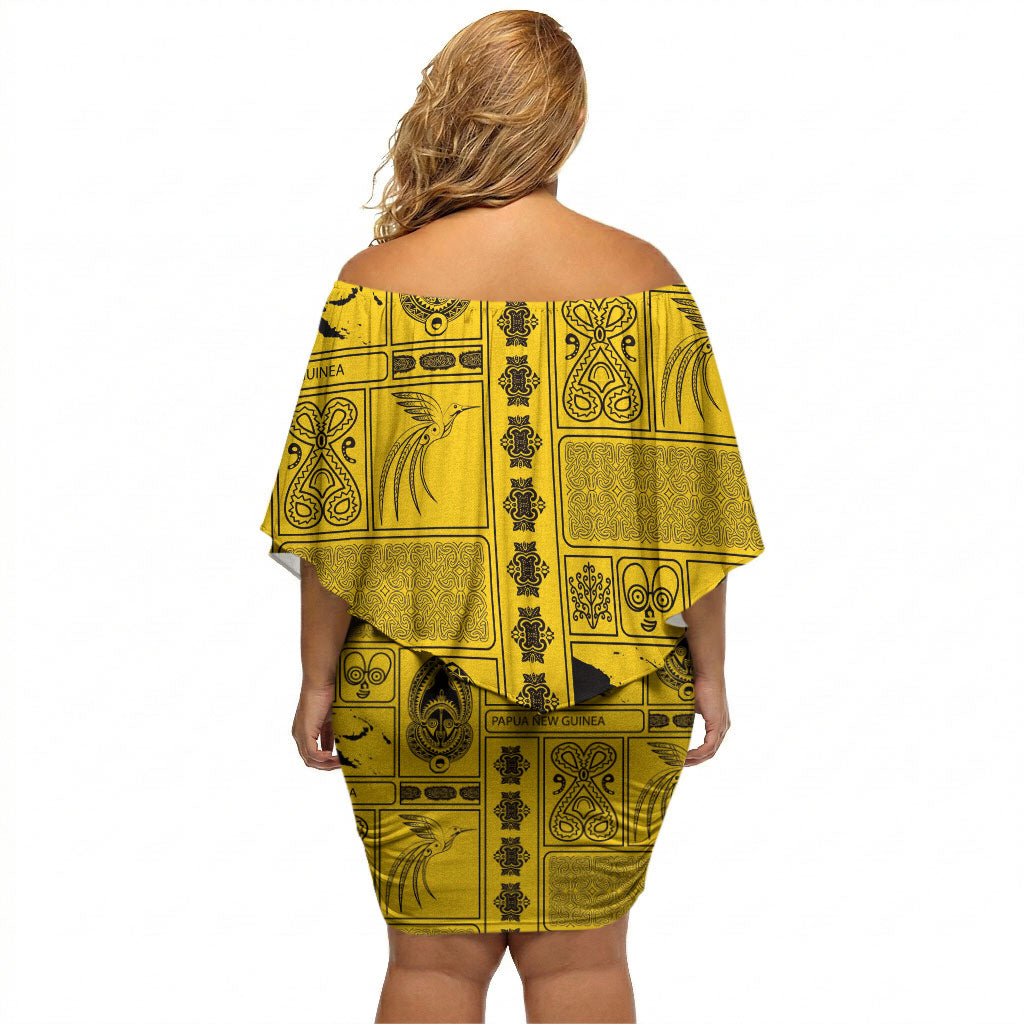 Papua New Guinea Heritage Motif Off Shoulder Short Dress Yellow Version