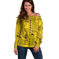 Papua New Guinea Heritage Motif Off Shoulder Sweater Yellow Version
