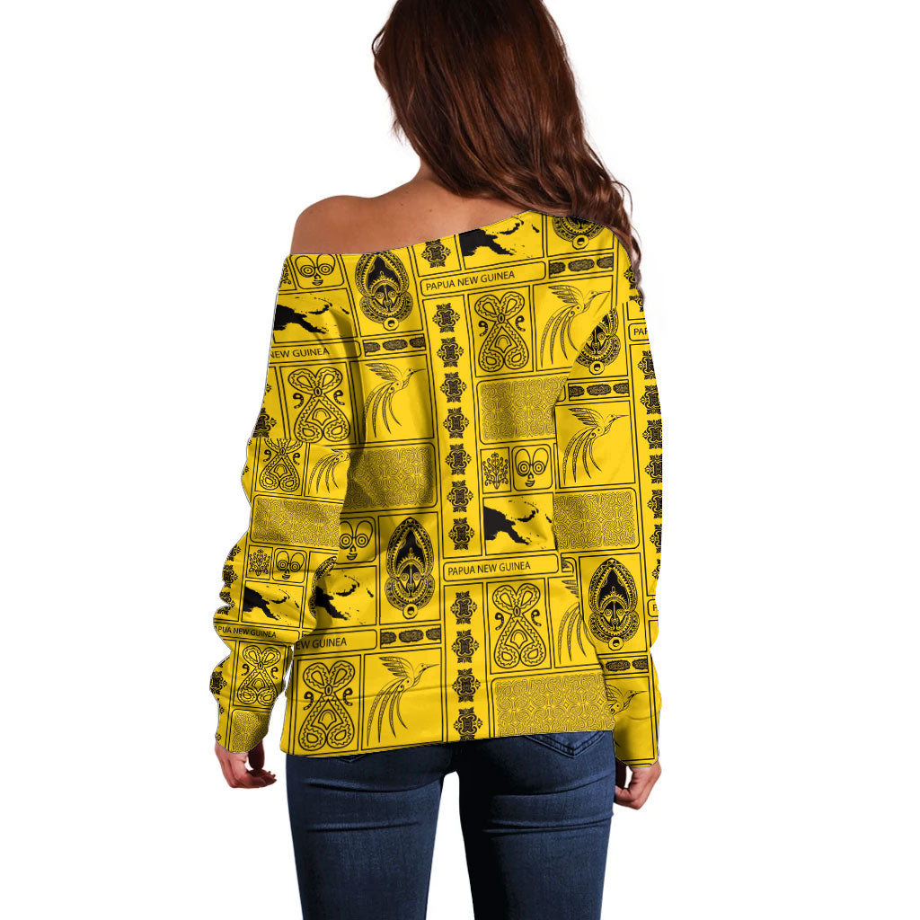 Papua New Guinea Heritage Motif Off Shoulder Sweater Yellow Version