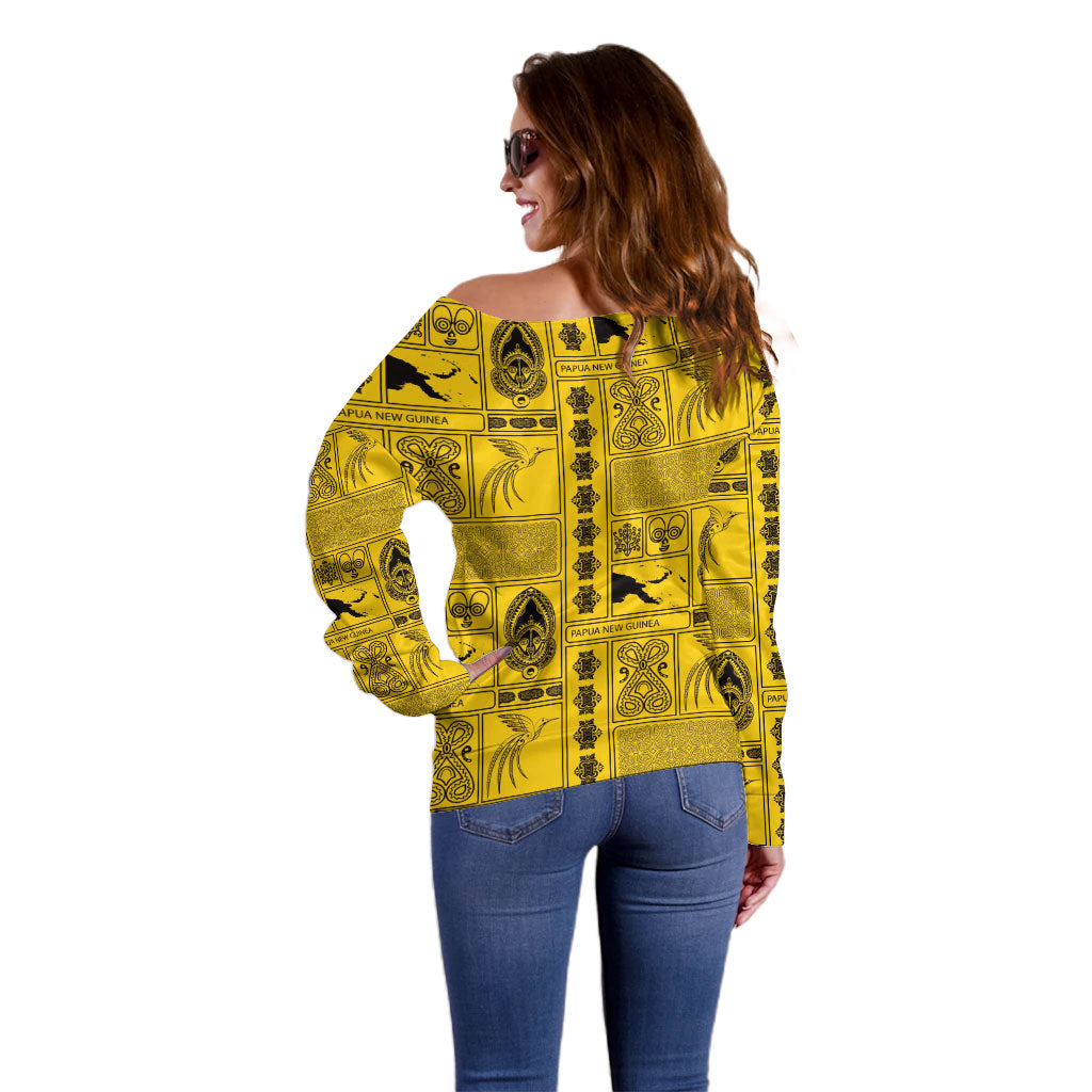Papua New Guinea Heritage Motif Off Shoulder Sweater Yellow Version