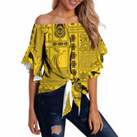 Papua New Guinea Heritage Motif Off Shoulder Wrap Waist Top Yellow Version