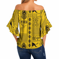 Papua New Guinea Heritage Motif Off Shoulder Wrap Waist Top Yellow Version