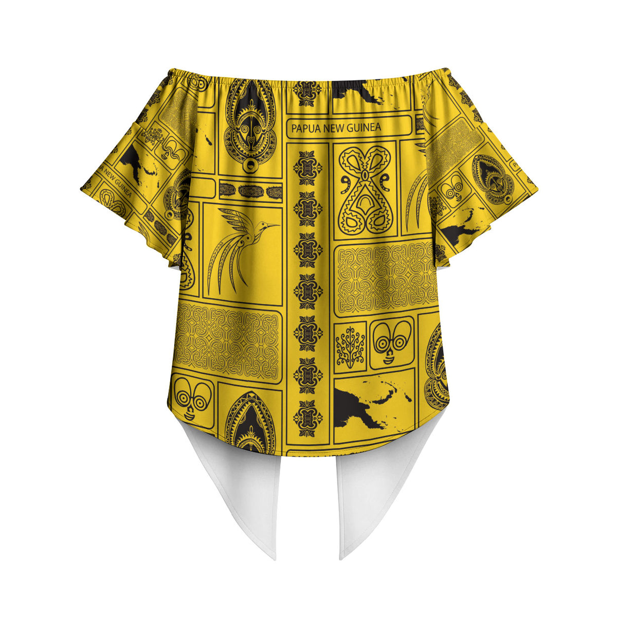 Papua New Guinea Heritage Motif Off Shoulder Wrap Waist Top Yellow Version
