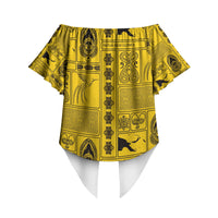 Papua New Guinea Heritage Motif Off Shoulder Wrap Waist Top Yellow Version
