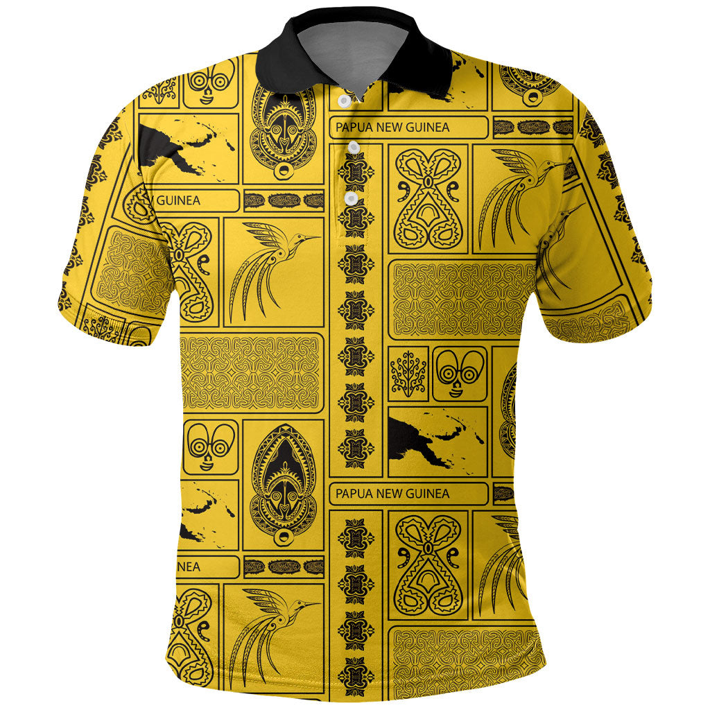 Papua New Guinea Heritage Motif Polo Shirt Yellow Version LT05 Yellow - Polynesian Pride