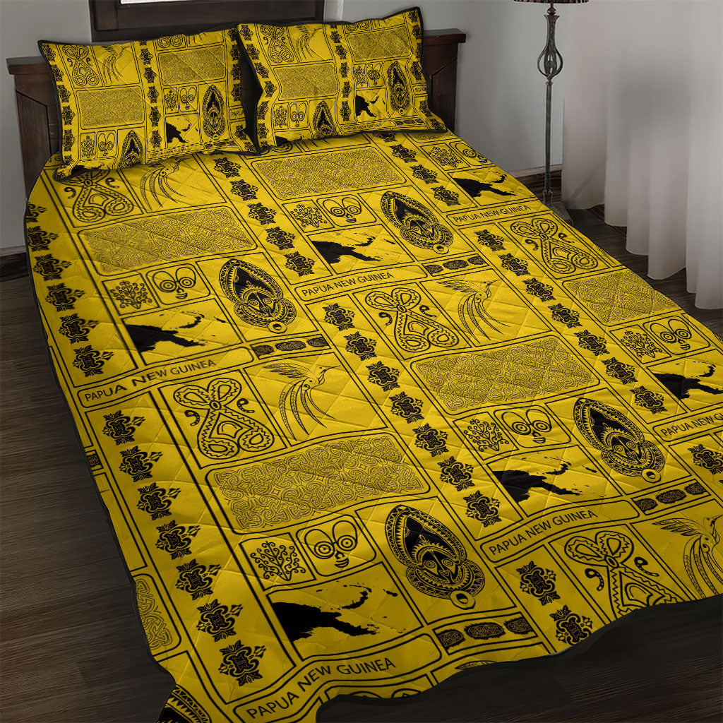 Papua New Guinea Heritage Motif Quilt Bed Set Yellow Version