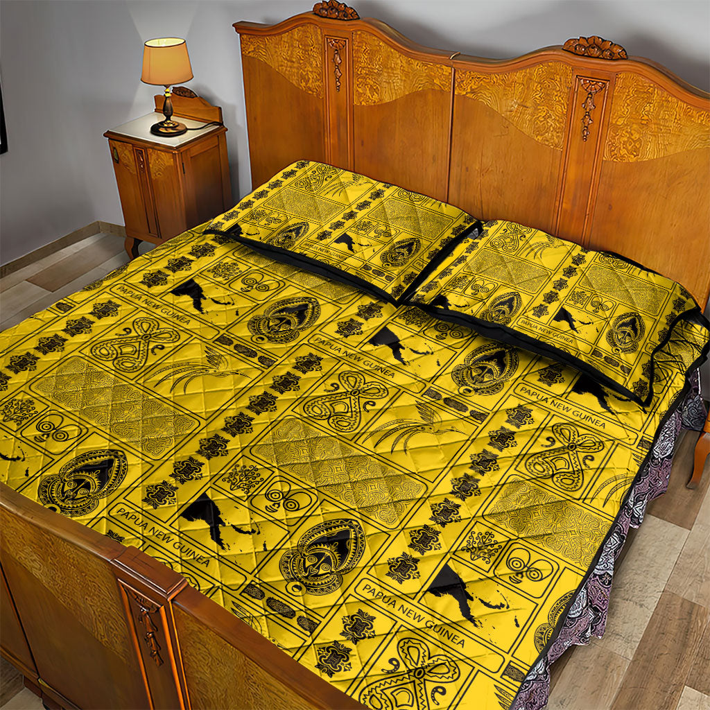 Papua New Guinea Heritage Motif Quilt Bed Set Yellow Version