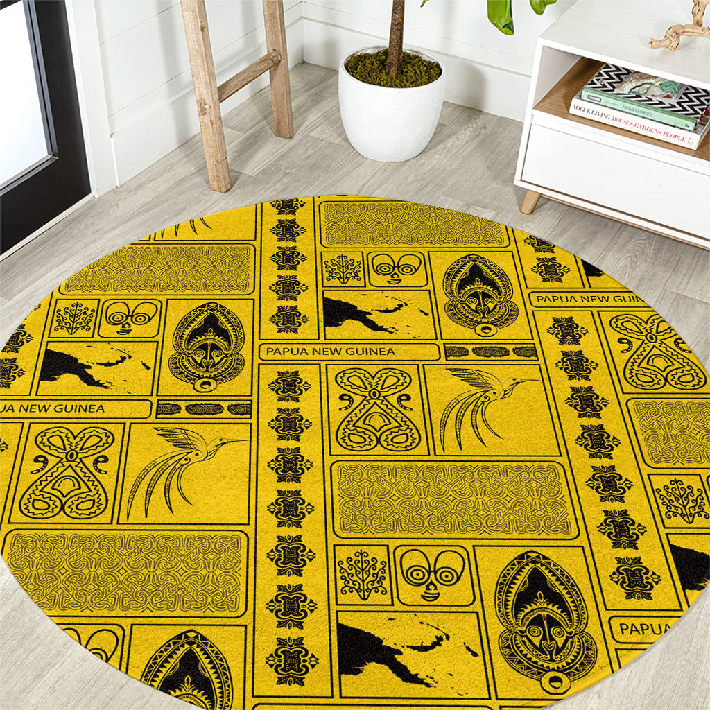 Papua New Guinea Heritage Motif Round Carpet Yellow Version