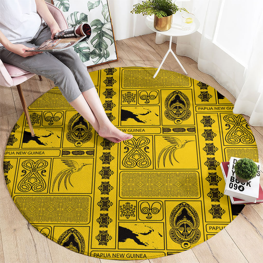Papua New Guinea Heritage Motif Round Carpet Yellow Version