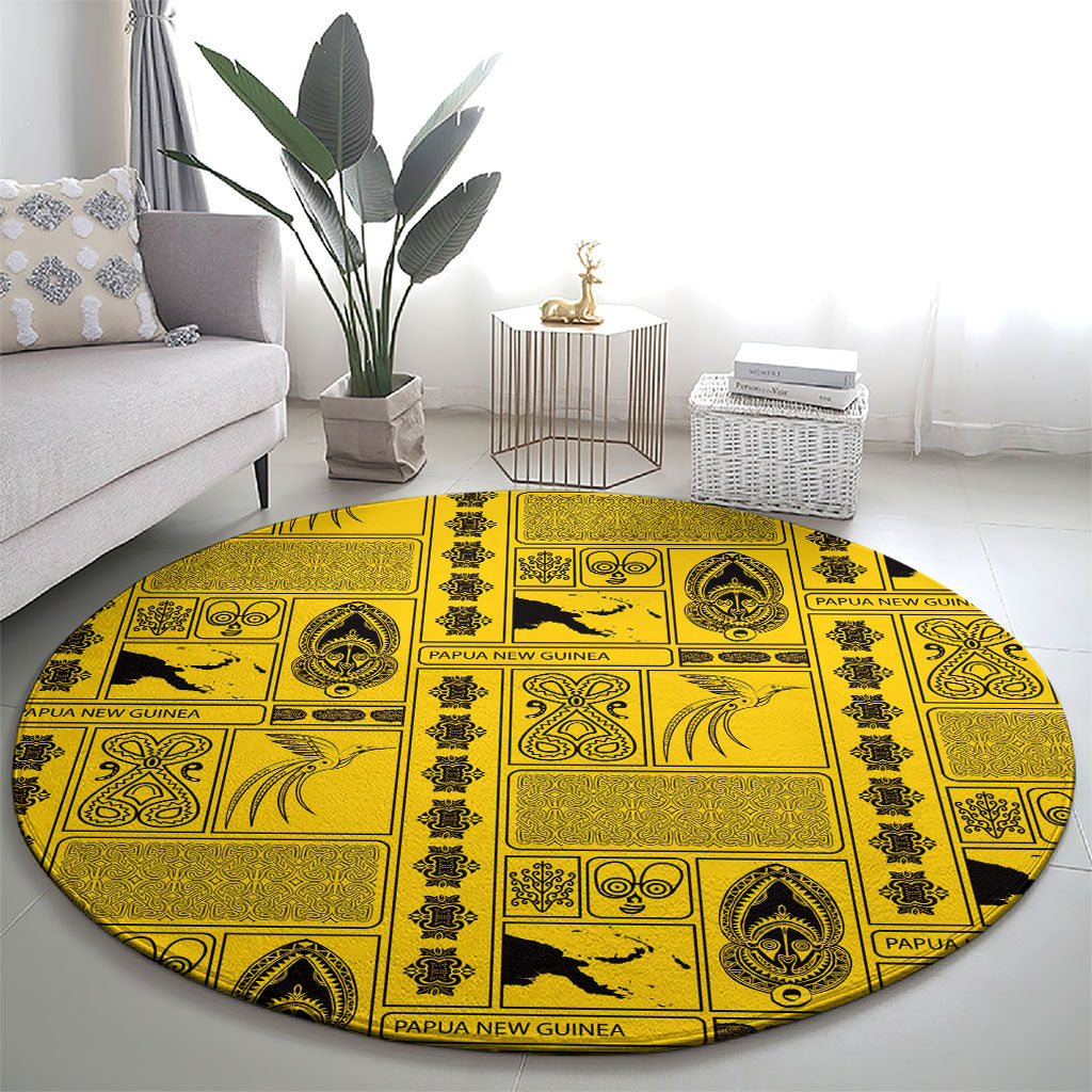 Papua New Guinea Heritage Motif Round Carpet Yellow Version