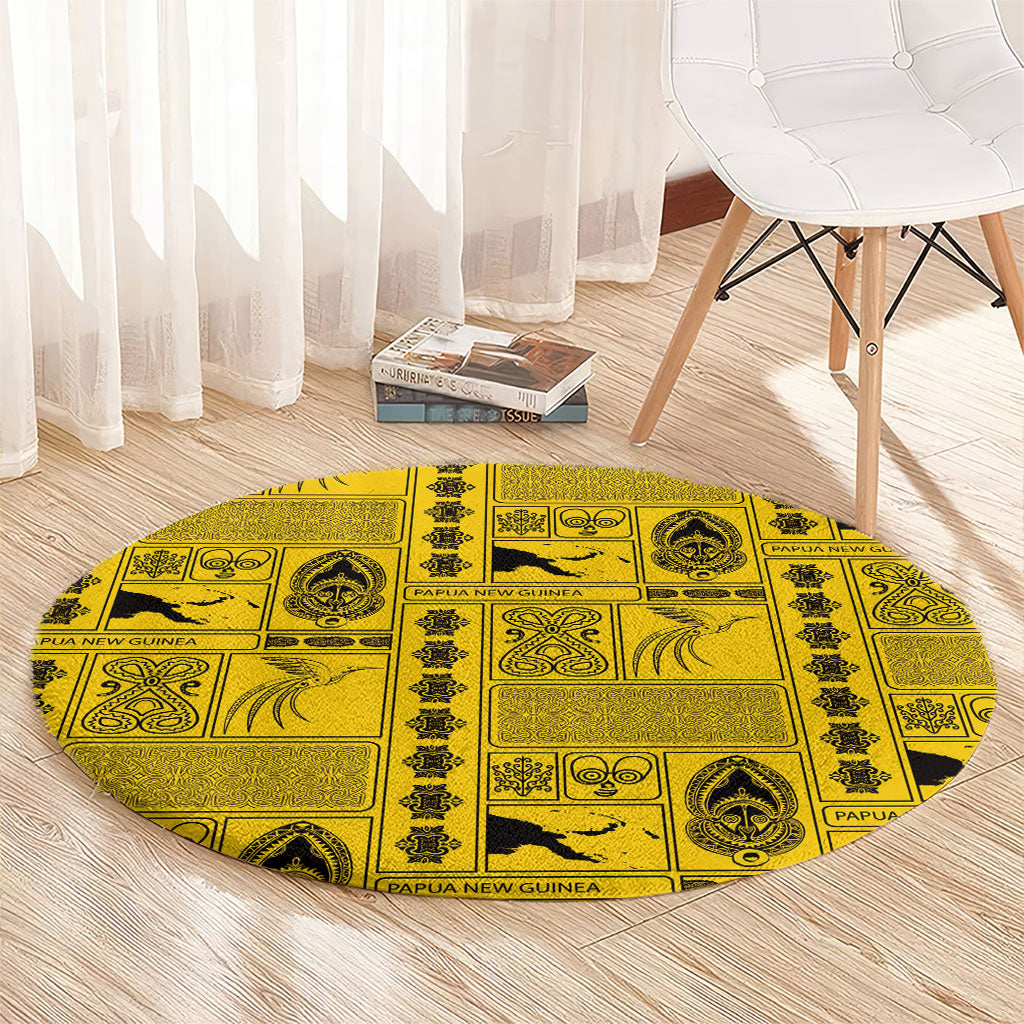 Papua New Guinea Heritage Motif Round Carpet Yellow Version