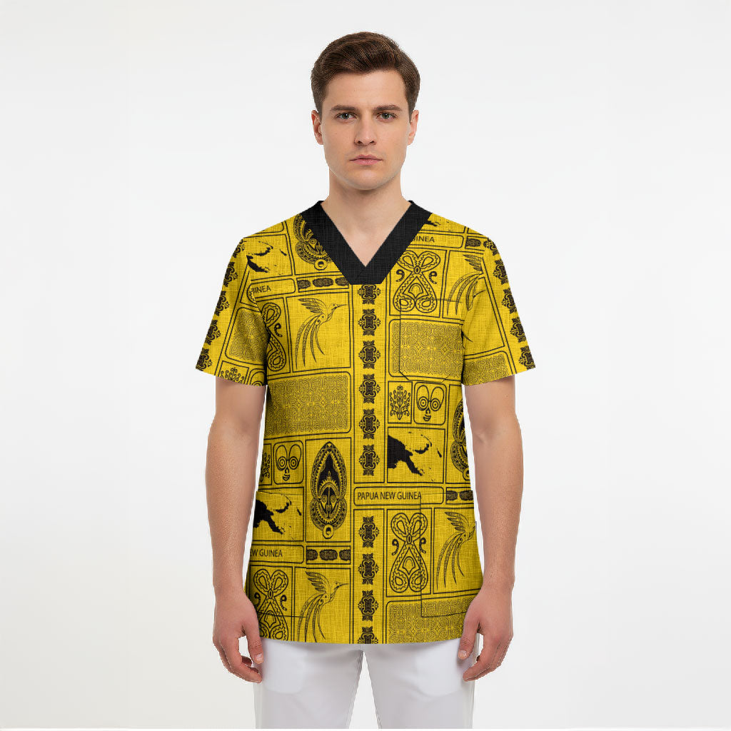 Papua New Guinea Heritage Motif Scrub Top Yellow Version
