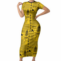 Papua New Guinea Heritage Motif Short Sleeve Bodycon Dress Yellow Version