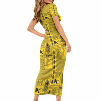 Papua New Guinea Heritage Motif Short Sleeve Bodycon Dress Yellow Version