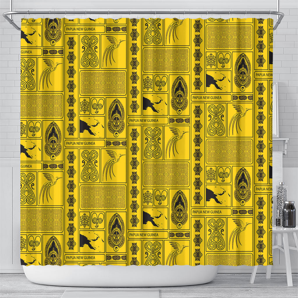 Papua New Guinea Heritage Motif Shower Curtain Yellow Version