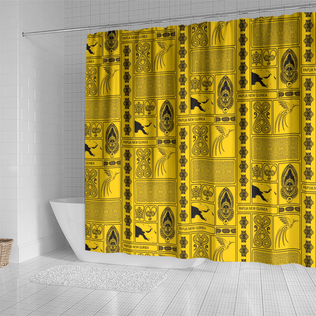 Papua New Guinea Heritage Motif Shower Curtain Yellow Version