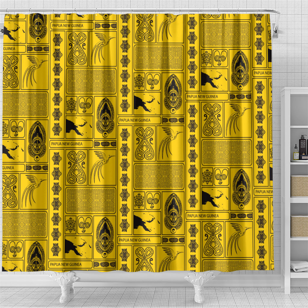 Papua New Guinea Heritage Motif Shower Curtain Yellow Version