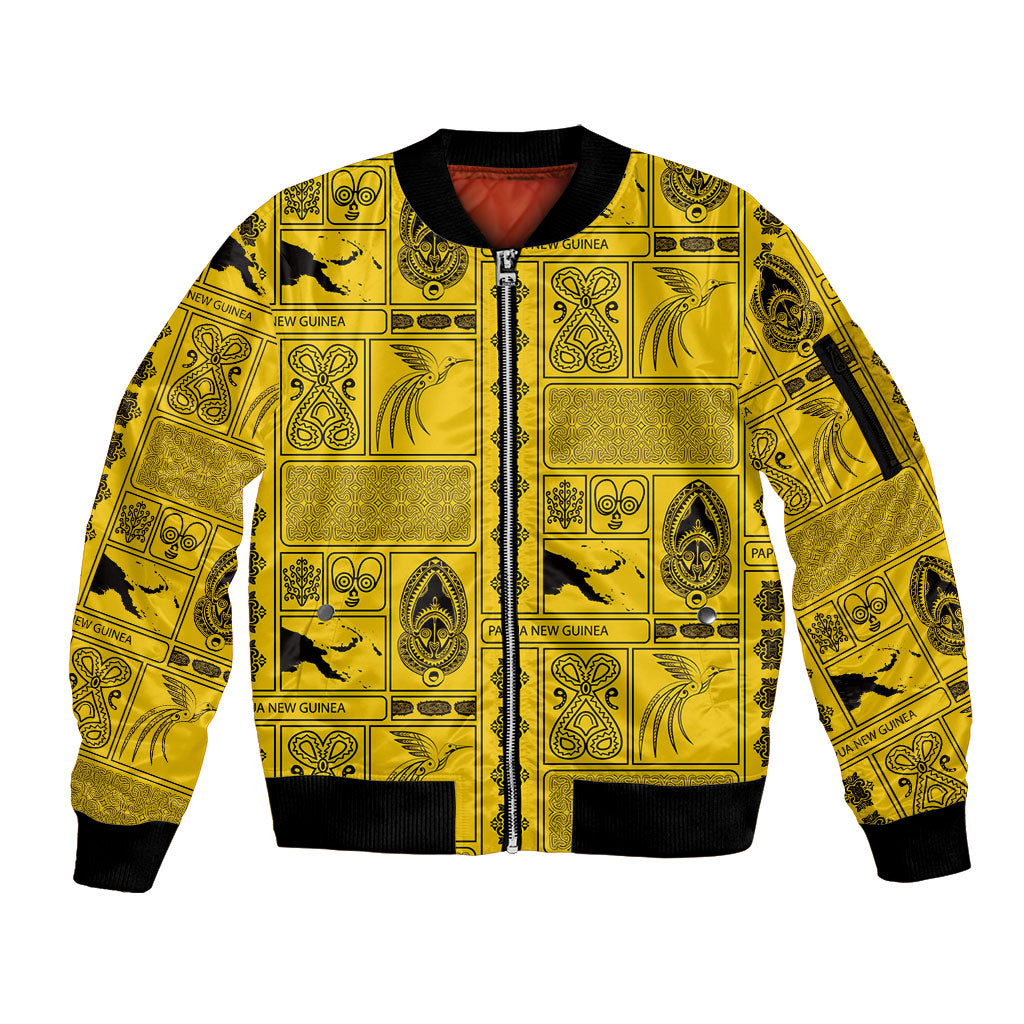 Papua New Guinea Heritage Motif Sleeve Zip Bomber Jacket Yellow Version LT05 Unisex Yellow - Polynesian Pride