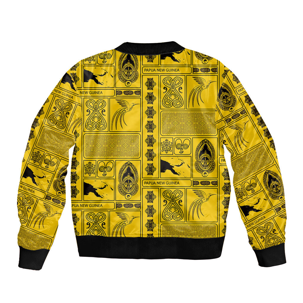 Papua New Guinea Heritage Motif Sleeve Zip Bomber Jacket Yellow Version
