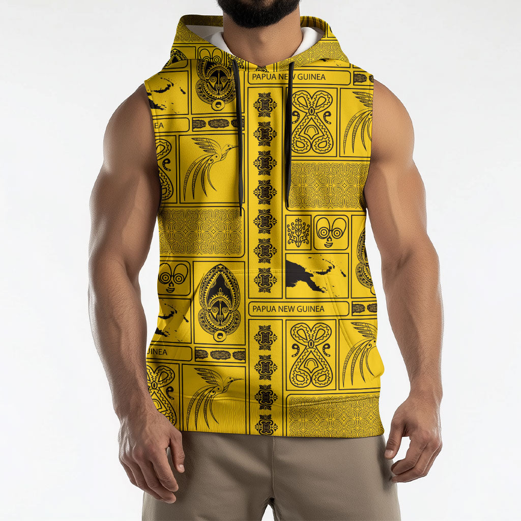 Papua New Guinea Heritage Motif Sleeveless Hoodie Yellow Version