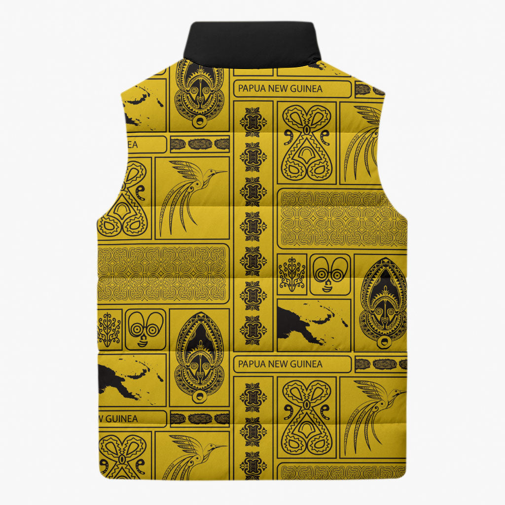 Papua New Guinea Heritage Motif Sleeveless Puffer Jacket Yellow Version
