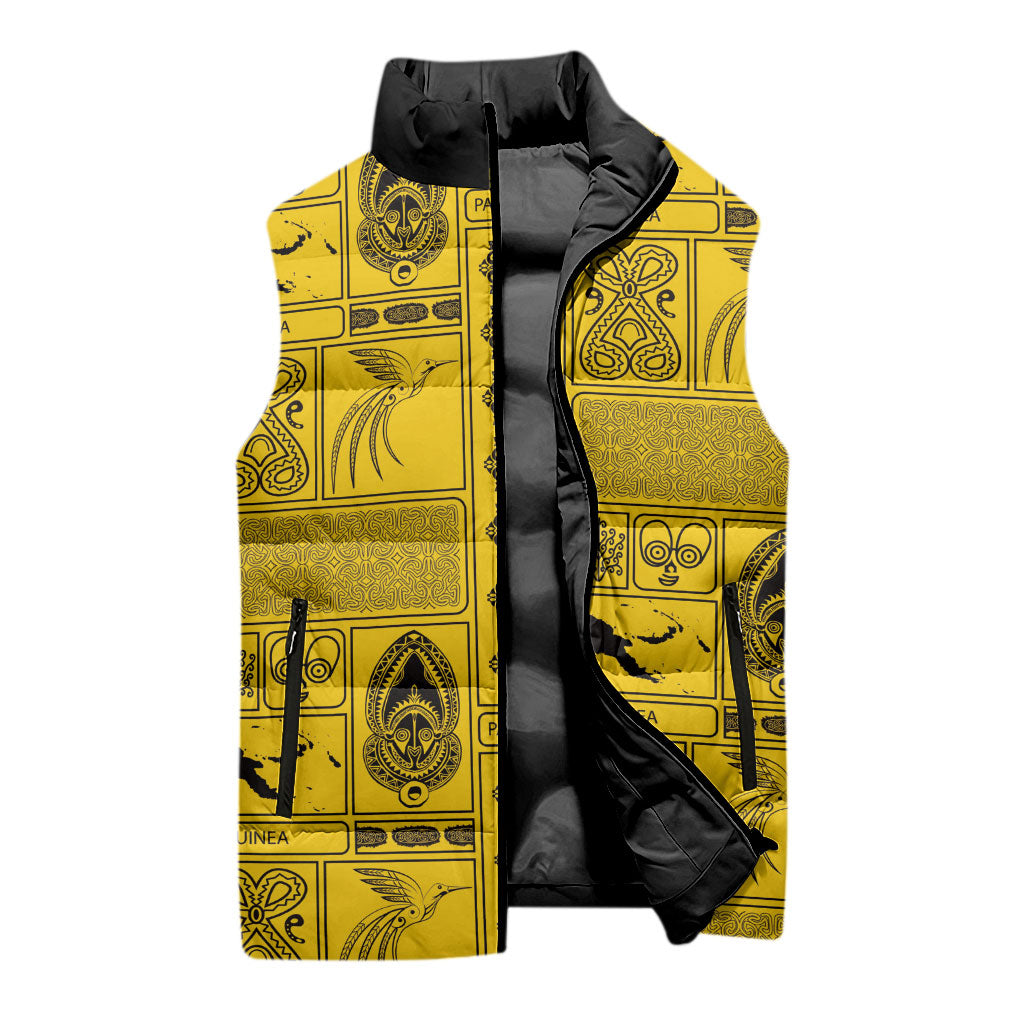 Papua New Guinea Heritage Motif Sleeveless Puffer Jacket Yellow Version