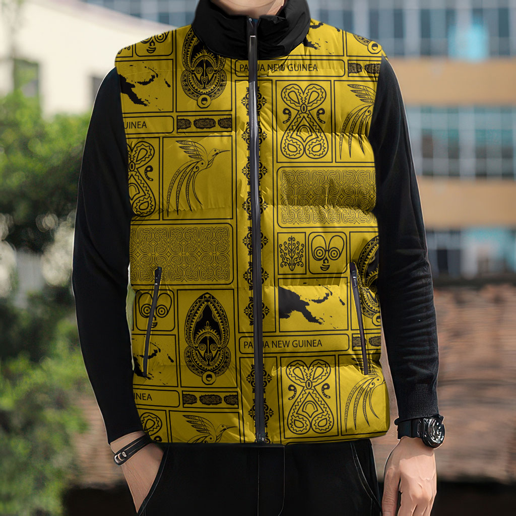 Papua New Guinea Heritage Motif Sleeveless Puffer Jacket Yellow Version