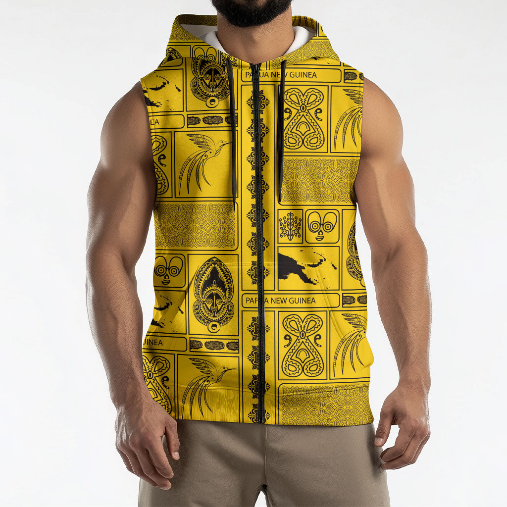Papua New Guinea Heritage Motif Sleeveless Zip Hoodie Yellow Version