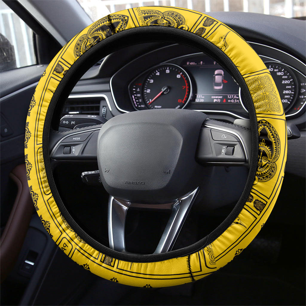 Papua New Guinea Heritage Motif Steering Wheel Cover Yellow Version