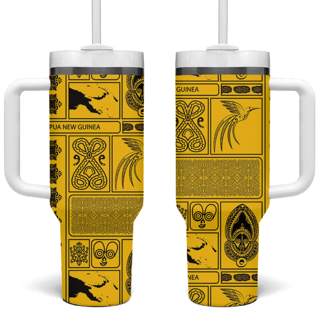 Papua New Guinea Heritage Motif Tumbler With Handle Yellow Version LT05 One Size: 40 oz Yellow - Polynesian Pride