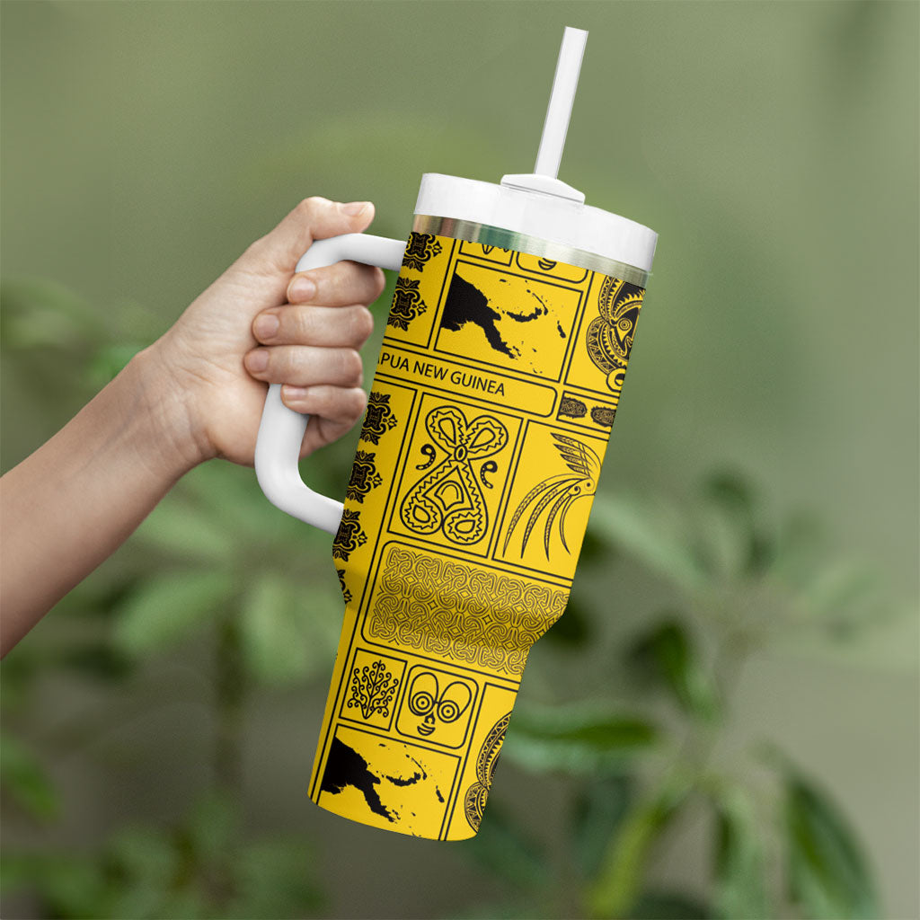 Papua New Guinea Heritage Motif Tumbler With Handle Yellow Version