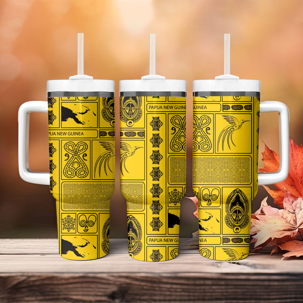 Papua New Guinea Heritage Motif Tumbler With Handle Yellow Version