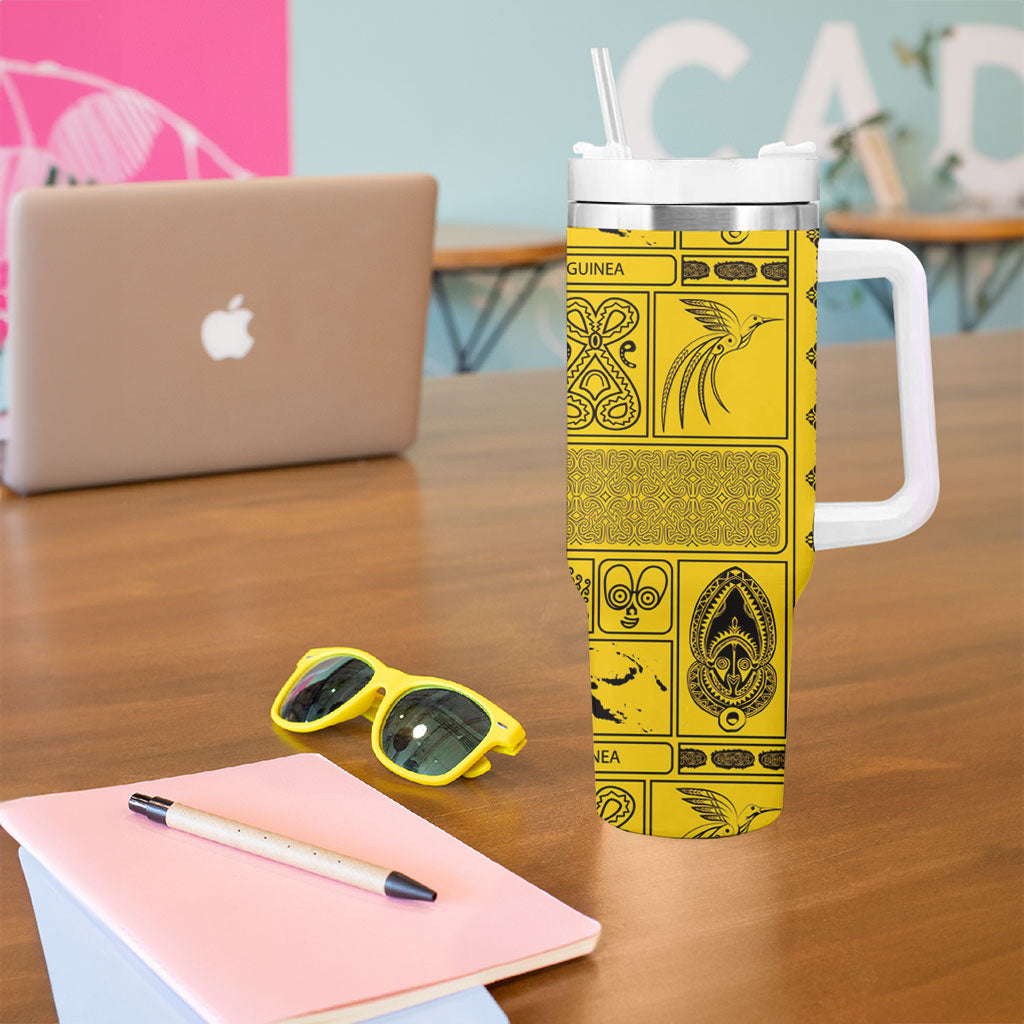 Papua New Guinea Heritage Motif Tumbler With Handle Yellow Version