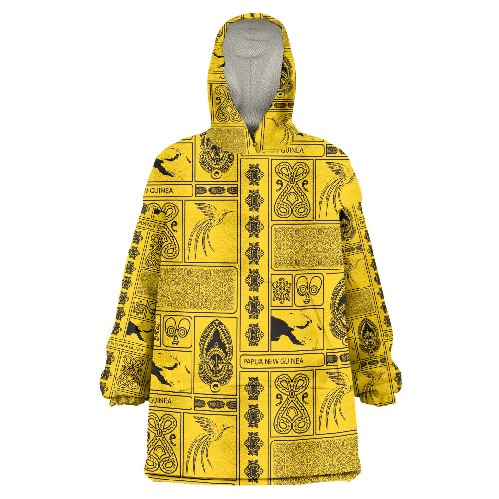 Papua New Guinea Heritage Motif Wearable Blanket Hoodie Yellow Version
