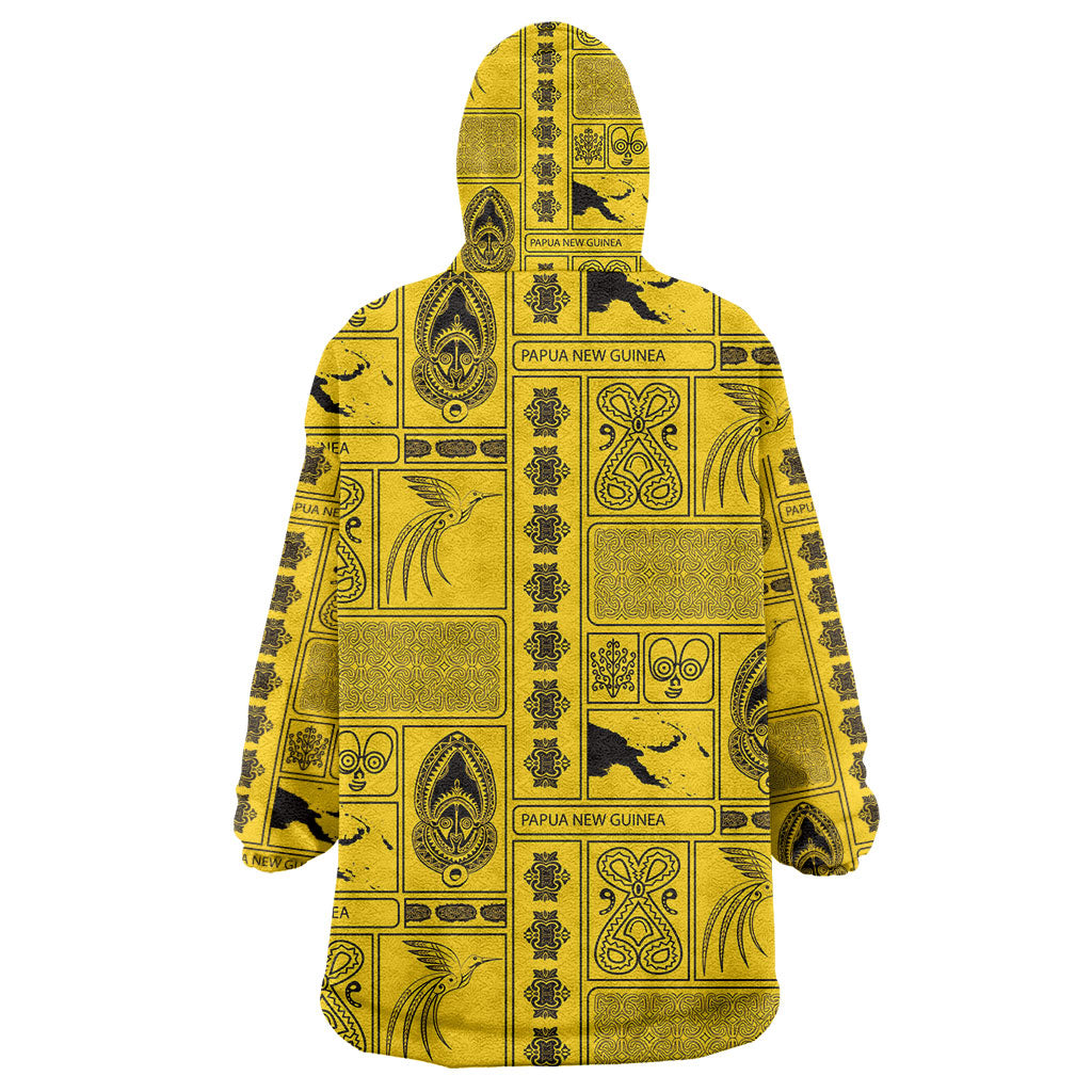 Papua New Guinea Heritage Motif Wearable Blanket Hoodie Yellow Version