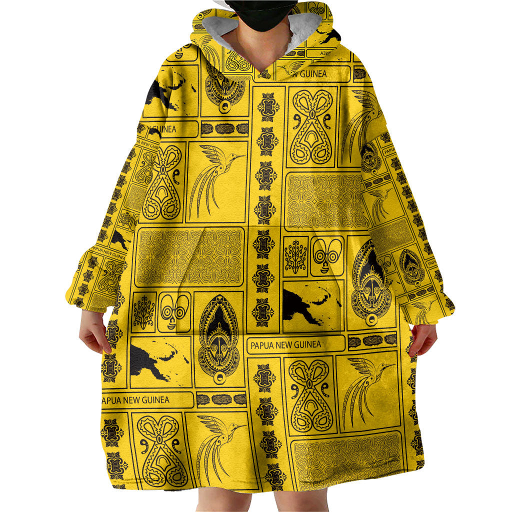 Papua New Guinea Heritage Motif Wearable Blanket Hoodie Yellow Version