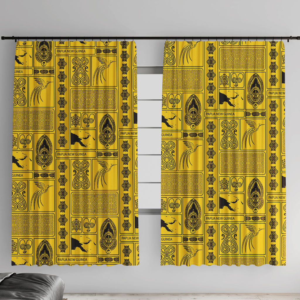 Papua New Guinea Heritage Motif Window Curtain Yellow Version LT05 With Hooks Yellow - Polynesian Pride